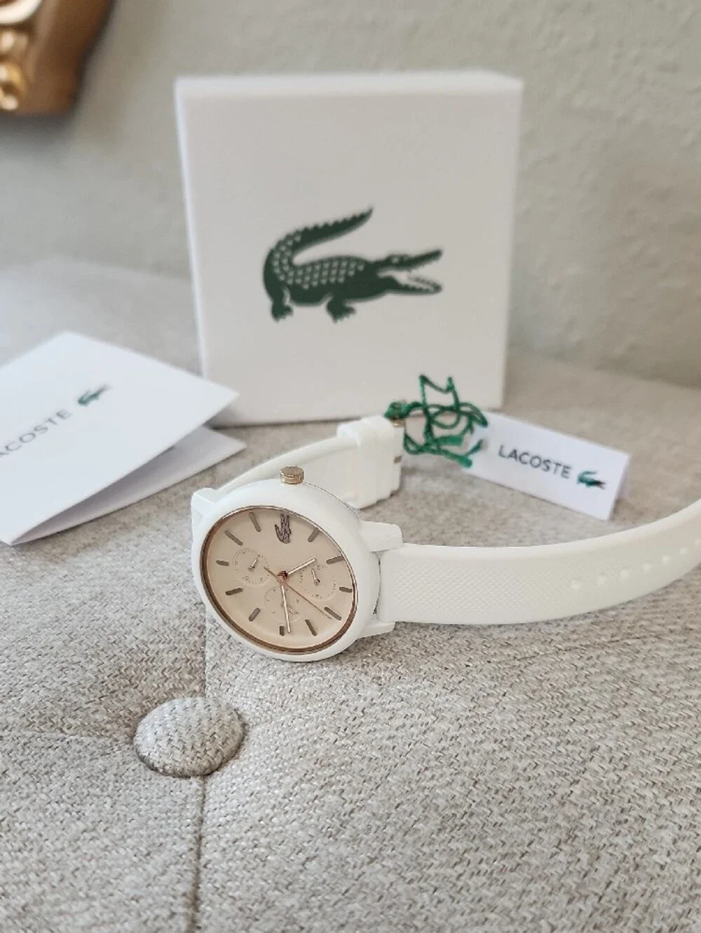 Lacoste White Silicone Watch with Rose Gold-Tone Dial
